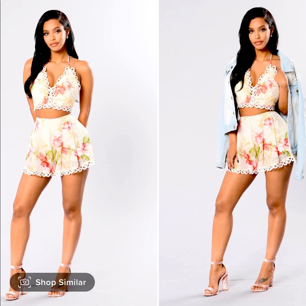 Ivory Flowers short set fashion nova nwt sz large